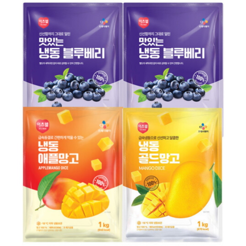 이츠웰 맛있는 냉동 블루베리 1kg x 2개 + 냉동 애플망고 1kg + 냉동 골드망고 1kg (1개)_이미지
