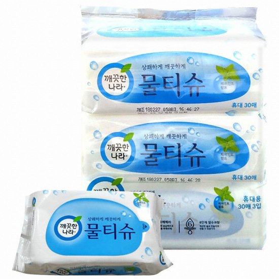 깨끗한나라 페퍼민트 블루 물티슈 휴대 리필형 30매 (55팩)