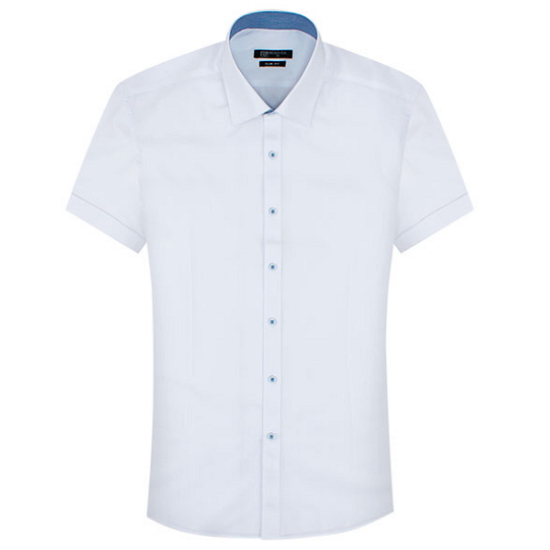 블루 스트라이프 배색 화이트 반팔 셔츠 RF2031