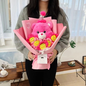  케어베어 인형 꽃다발 핑크