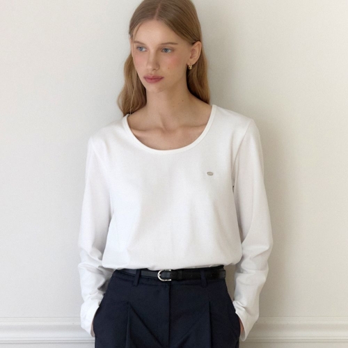 아워호프 Logo Silky U-neck Sleeve T-shirt White H25FA-TS01-WHIN_이미지