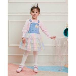 프렌치캣 데님샤배색멜빵OP Q31DSO050