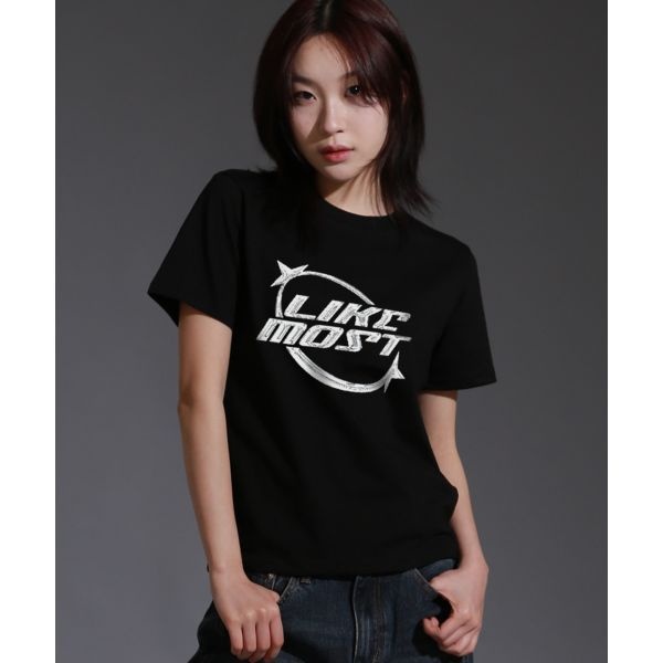 모스트 라이크더 LIKE THE 우먼 링스타 레귤러 반팔 티셔츠_블랙 5008317482 3096558_이미지