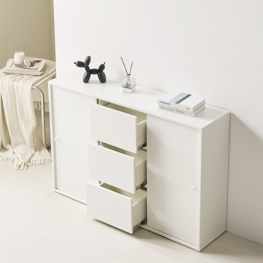 스칸디무드 커스트 3단 다용도 슬림 높은 서랍 슬라이딩 수납장 1200_이미지