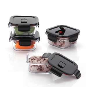 네오플램 전자렌지용기 네오벤트 글라스밀폐용기정사각 320mlx4