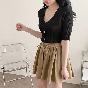  여자 베이직 슬림핏 골지 V넥 하프 스웨터 카디건 7608029 상품이미지