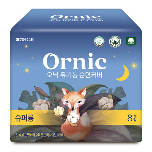 쌍용C&B  오닉 유기농 순면커버 슈퍼롱 오버나이트 8개 (4팩(32개))
