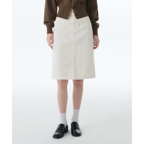 무신사 스탠다드 스탠다드 우먼즈 데님 니 렝스 스커트 크림 1665546_이미지