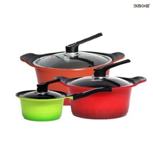 키친아트 S100G 세라믹코팅 냄비 3종F (편수18+양수24+곰솥28)_이미지