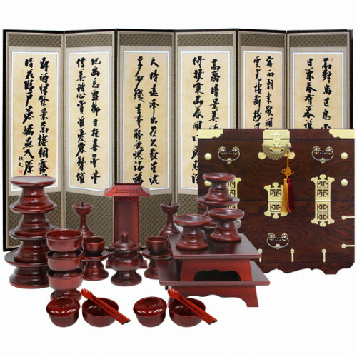 박씨상방 남원 오리목 실용제기 (향나무지방틀) 33P (+제기함(고급왕관)+병풍(고화))