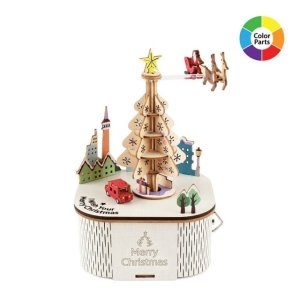 회전 우드오르골 메리크리스마스 트리