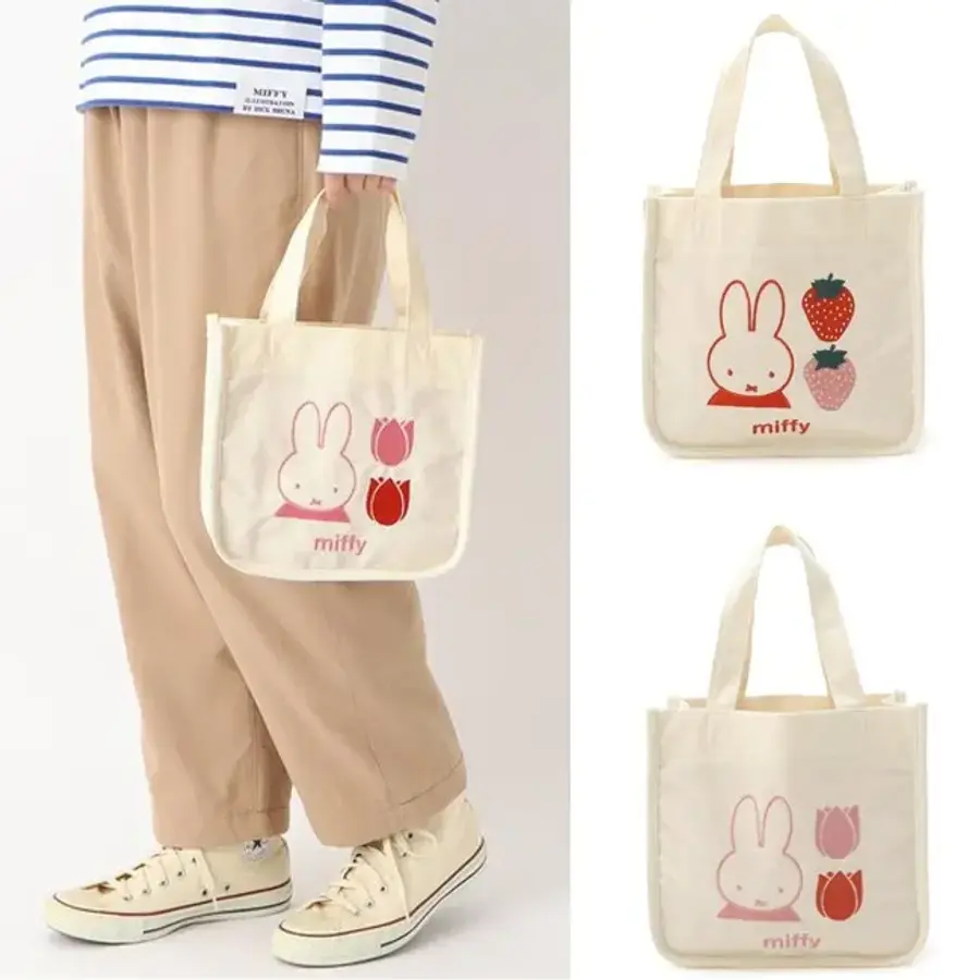 미피 자수 미니 토트백 에코백 가방 딸기 튤립 W24xH24xD11.5cm 일
