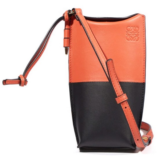 로에베 게이트 포켓 투컬러 가죽 크로스 백 (블랙+오렌지)_이미지