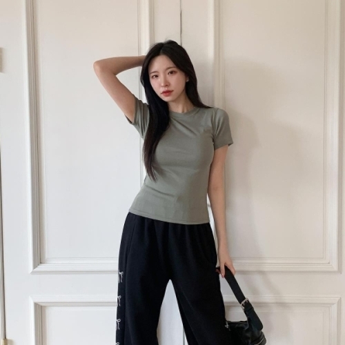 수프 KHT71E2니뷰티 숏슬리브 플레인 슬림 티셔츠 캐주얼 여성 링 심플_이미지