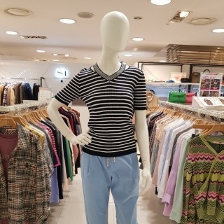 씨(SI) 단가라 브이넥 절개 반팔 골지 여름 니트 SAUCE5952_이미지