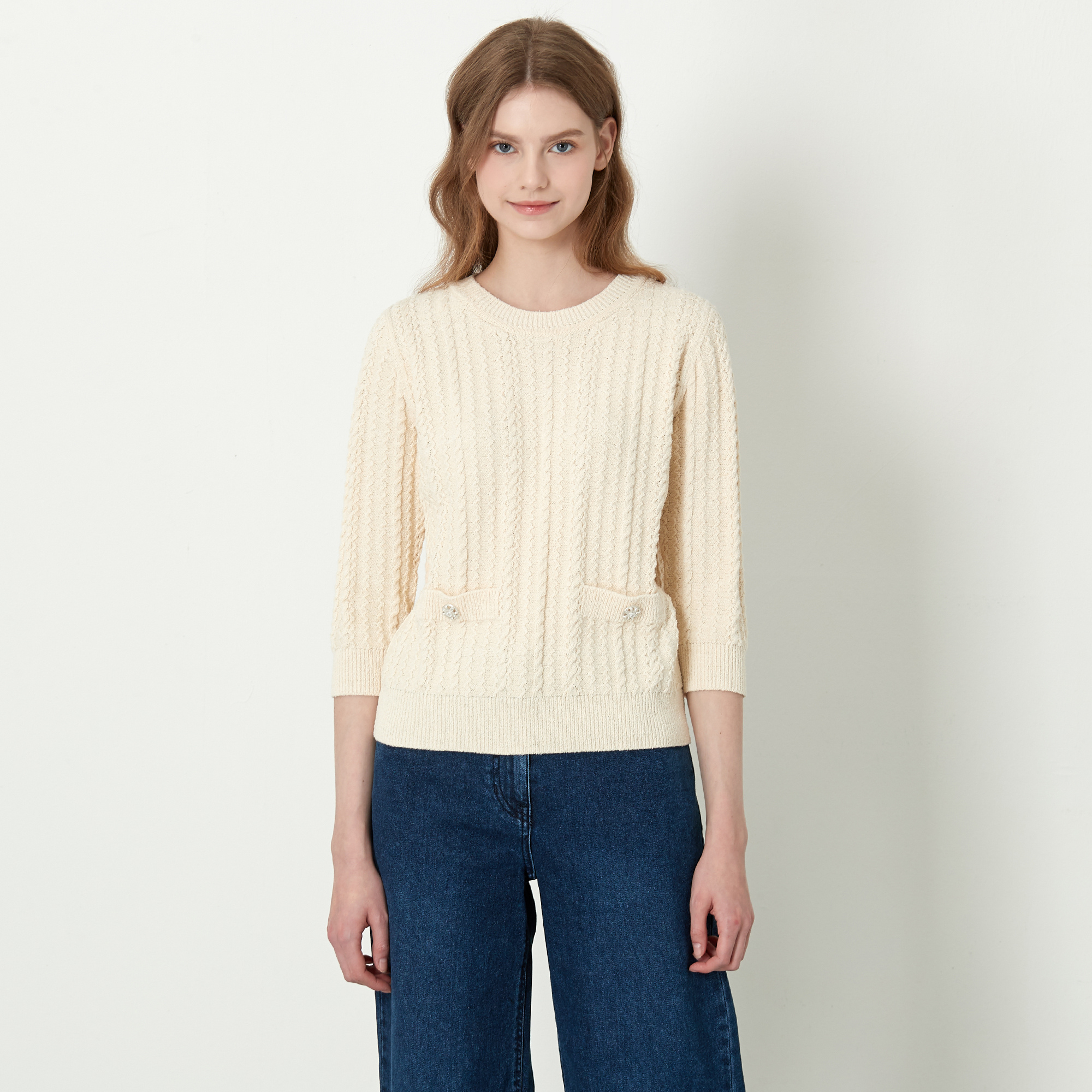 기비 버튼 포켓 꽈배기 니트 풀오버 GY26S4FRP2091