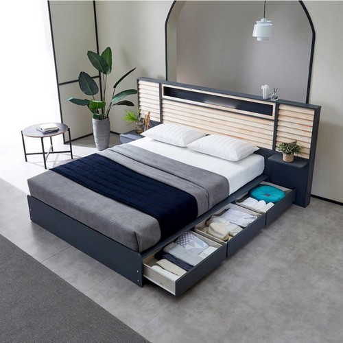 베디스 호텔식 몰디브 편백갤러리 멀티수납형 LED침대 SS (매트별도)