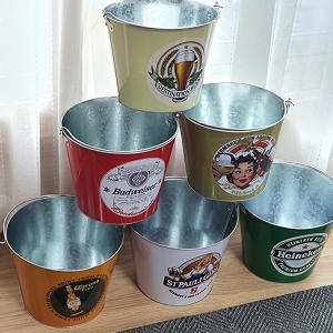 [불명] 양철바스켓 철제양동이 얼음통맥주 칵테일 피크닉 캠핑 철제스텐 야외 야영