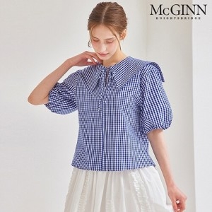 매긴 깅엄 체크 세일러 카라 블라우스_MI5M1BL5100_이미지