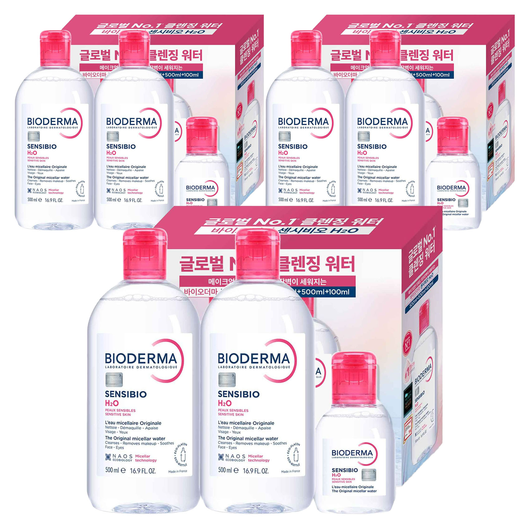 바이오더마 센시비오 H2O 클렌징 워터 500ml x 2개입 + 100ml (3세트)_이미지