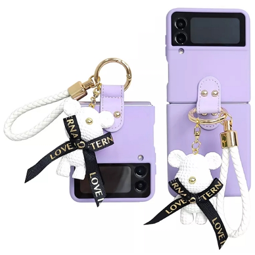 더라임코리아 갤럭시Z 플립3 베어 피규어 가죽 스트랩 케이스_이미지