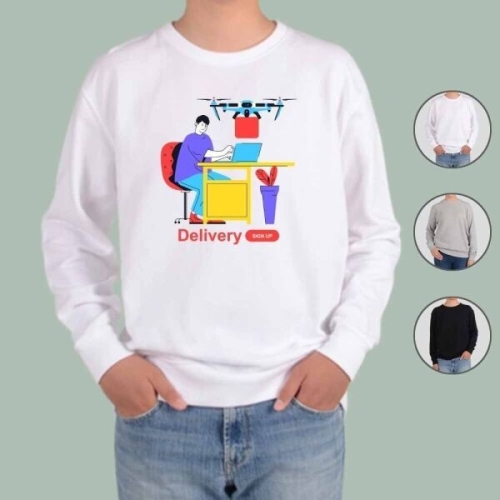 오너클랜 맨투맨 남여공용 배달 드론배달 택배 화물 그림 DELIVERY1_이미지