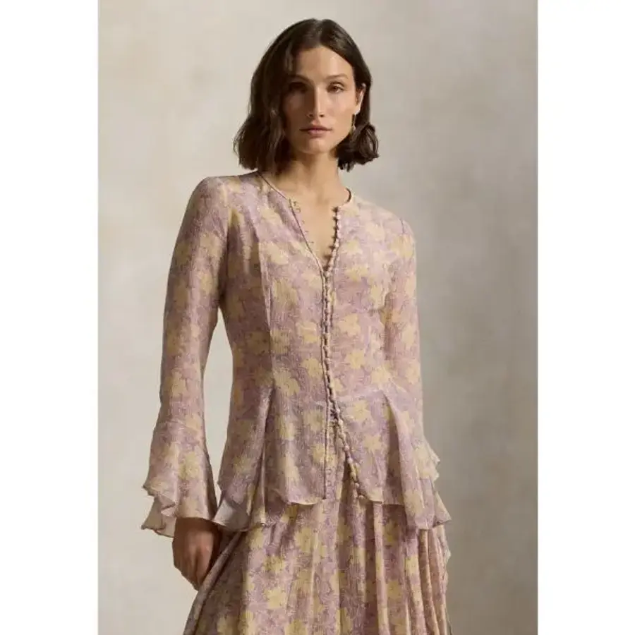 폴로랄프로렌 FLORAL CRINKLED BUTTON-FRONT TOP Button-down blouse soft bloom purpl..