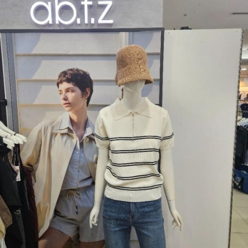 Ab.f.z DP01 하프집업카라넥줄무뉘반팔니트 AFZ2ZW3