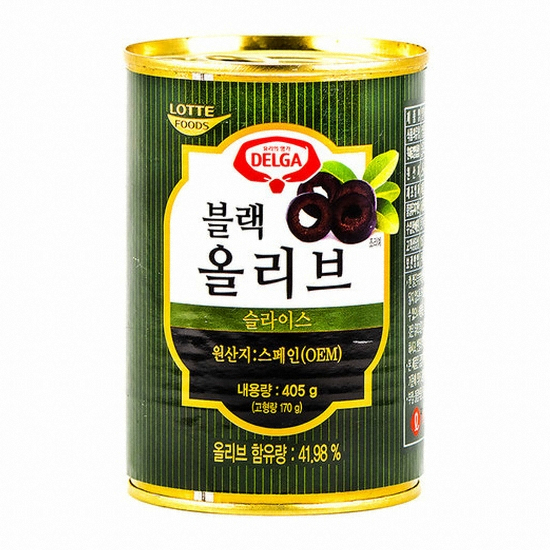 롯데웰푸드 델가 블랙 올리브 슬라이스 405g이미지입니다. 누르면 해당 게시물로 새창이동합니다.