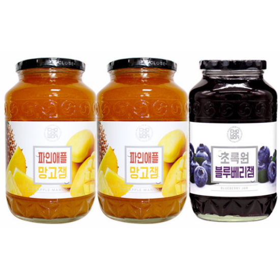 초록원 파인애플 망고잼 1kg x 2개+블루베리잼 1kg (1개)_이미지