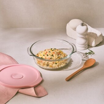 <b>글라스락</b> <b>렌지</b><b>쿡</b> 캔디핑크 볶음밥 덮밥용 1.03L + 실리콘캡