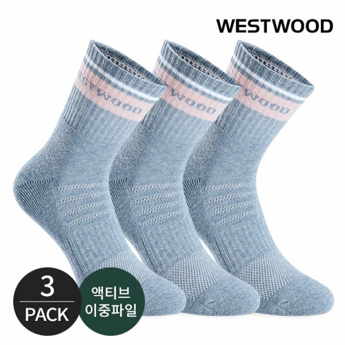 웨스트우드 여성 쿠션 탑링글 컬러배색 등산 중장목양말 3P_LB