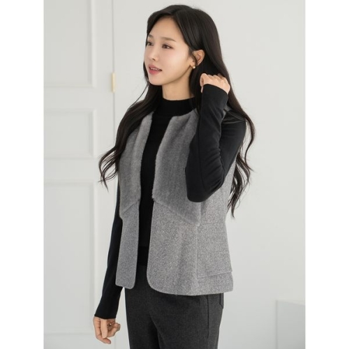 마담4060 엄마옷 데일리 여성 조끼소프트헤링본퍼울-FVE2512002_이미지