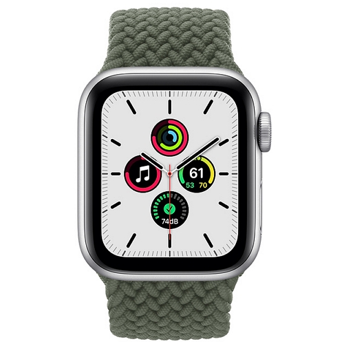 APPLE 워치 SE 44mm 실버 알루미늄 (브레이드 솔로 루프, 해외구매)