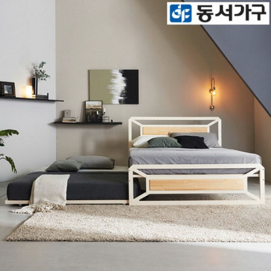 동서가구 유로밍 멀바우 편백나무 히든형 2단침대 SS+Q (본넬스프링)_이미지