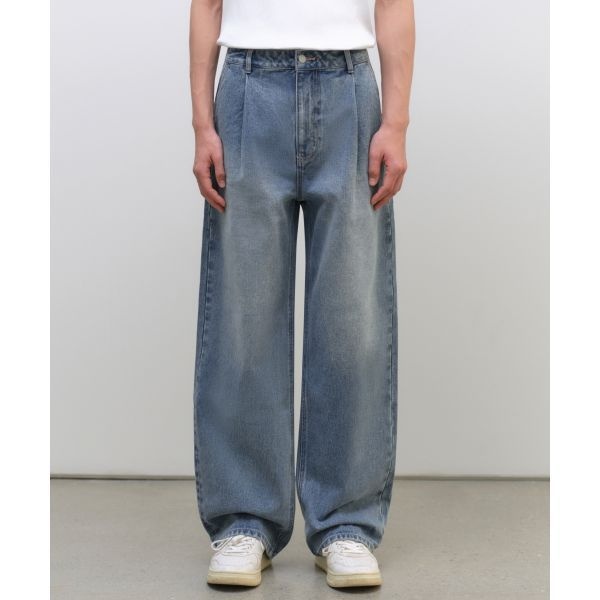 무신사 스탠다드 ltgt MUSINSA STANDARD 원 턱 와이드 데님 팬츠 라이트 인디고 MMFNP3E01-LI 1015290_이미지