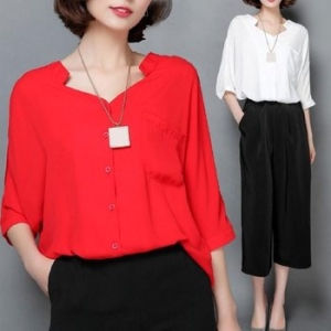  CESS TN768 브이넥 가오리 블라우스 2 비치 박시 루 WFH5YVR