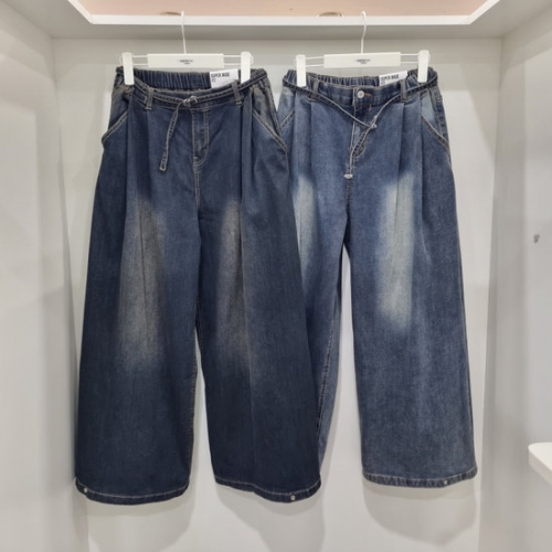 행텐주니어 약기모 사이드핀턱 슈퍼 와이드핏 청바지14540-155