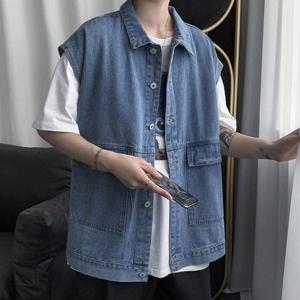  오너클랜 PW70BE97 청조끼 캐주얼패션 남자 와이드핏 청자켓 2컬러 블랙ㅡL 외 5가지옵션