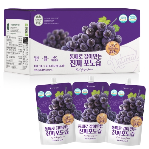 유기농마루 통째로 갈아만든 진짜 포도즙 100ml 30개_이미지