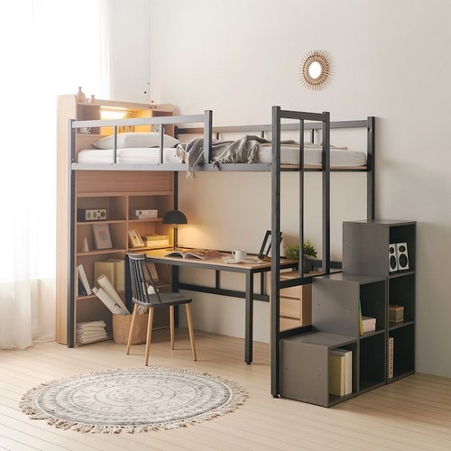 플라망 바이블 수납계단형 철제 벙커침대 SS (매트별도)_이미지