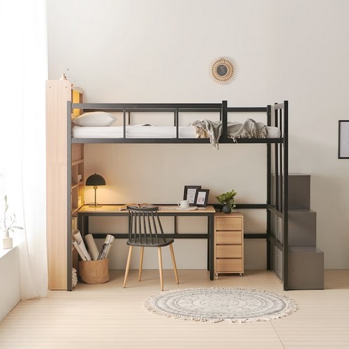 플라망 바이블 수납계단형 철제 벙커침대 SS (매트별도)_이미지