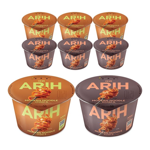 팔도 아리 모던누들 고추장버터 컵 125g 4개 + 아리 모던누들 후추라볶이 컵 130g 4개