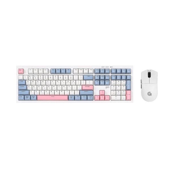 지클릭커 OFFICEPRO WMK990 사일런스 M 108 무선 키보드 마우스 세트 (Sky Pink)_이미지