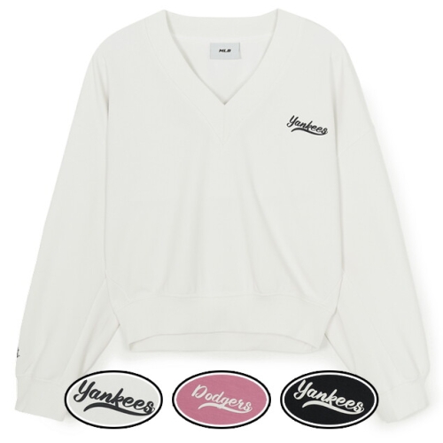 MLB 스타필드 하남 여성 베이직 브이넥 세미크롭 맨투맨 3FMTB1061_이미지