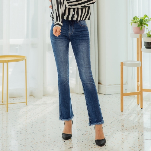  진마니아 여성 허리 스판 중청 데일리 주름 워싱 세미 부츠컷_WJM-831