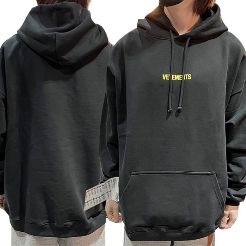 VETEMENTS 명품 논현 더팩토리 네온 옐로우 미니 로고 라벨 오버핏 후드티 블랙 UE52TR380X B_이미지