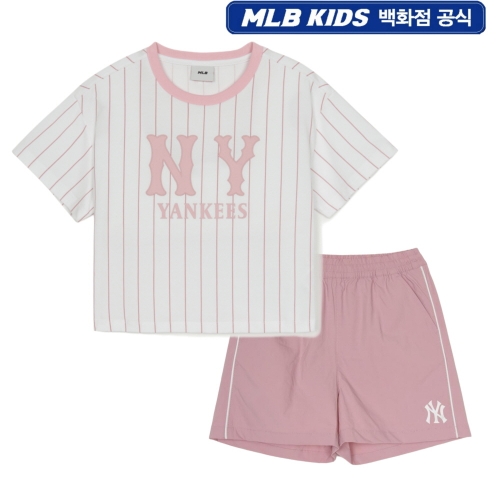 MLB키즈 바시티 여아 스트라이프 티셔츠 세트 (7FS1V1153-50PKM)_이미지