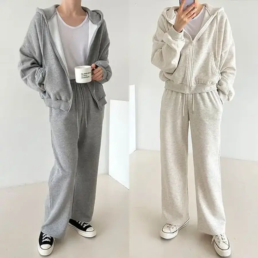 삐까삐까 루즈핏 후드집업 팬츠 세트 겨울 기모 트레이닝 따뜻한 바지 투피스 꾸안꾸룩 178291