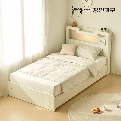 장인가구 파인트 컬러핏 수납 LED침대 SS (독립스프링)_이미지